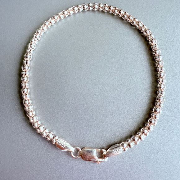 Mirror Chain 2.5MM DNA Granule Caviar Beaded Bracelet Sterling Silver 925 Italy